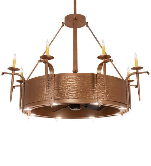 Meyda Lighting Costello 52" 16-Light Metallic Bronze Chandelier With Ivory Faux Candlelight and Black Fan