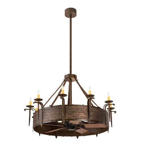 Meyda Lighting Costello 56" 10-Light Classic Rust & Blackened Copper Chandelier With Ivory Faux Candlelight and Fan