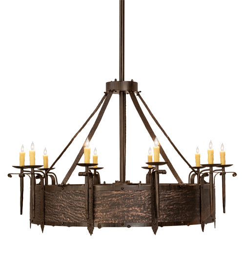 Meyda Lighting Costello 56" 10-Light Classic Rust & Blackened Copper Chandelier With Ivory Faux Candlelight and Fan