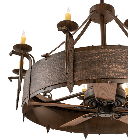 Meyda Lighting Costello 56" 10-Light Classic Rust & Blackened Copper Chandelier With Ivory Faux Candlelight and Fan
