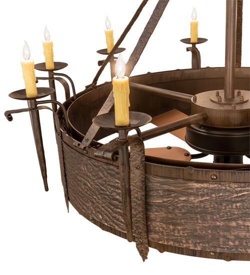 Meyda Lighting Costello 56" 10-Light Classic Rust & Blackened Copper Chandelier With Ivory Faux Candlelight and Fan