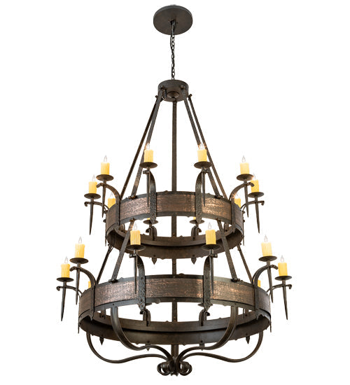 Meyda Lighting Costello 56" 20-Light 2-Tier Chestnut & Blackened Copper Chandelier With Ivory Faux Candlelight