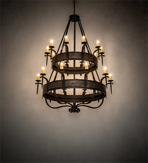 Meyda Lighting Costello 56" 20-Light 2-Tier Chestnut & Blackened Copper Chandelier With Ivory Faux Candlelight