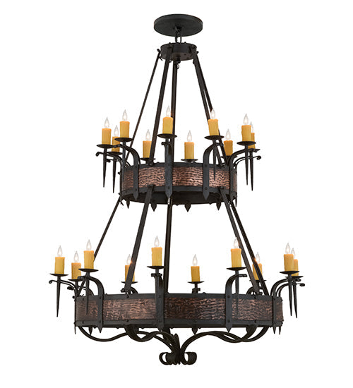 Meyda Lighting Costello 56" 20-Light 2-Tier Costello Black & Blackened Copper Chandelier With Amber Faux Candlelight
