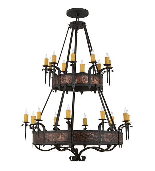 Meyda Lighting Costello 56" 20-Light 2-Tier Costello Black & Blackened Copper Chandelier With Amber Faux Candlelight