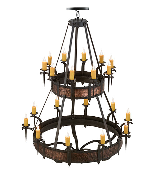 Meyda Lighting Costello 56" 20-Light 2-Tier Costello Black & Blackened Copper Chandelier With Amber Faux Candlelight