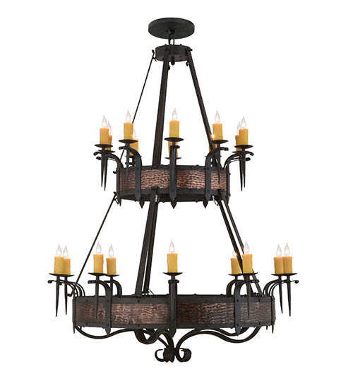 Meyda Lighting Costello 56" 20-Light 2-Tier Costello Black & Blackened Copper Chandelier With Amber Faux Candlelight