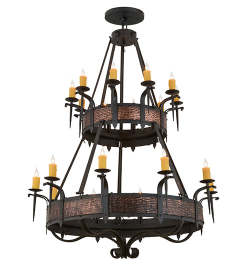 Meyda Lighting Costello 56" 20-Light 2-Tier Costello Black & Blackened Copper Chandelier With Amber Faux Candlelight
