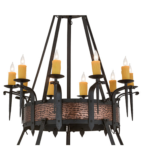 Meyda Lighting Costello 56" 20-Light 2-Tier Costello Black & Blackened Copper Chandelier With Amber Faux Candlelight