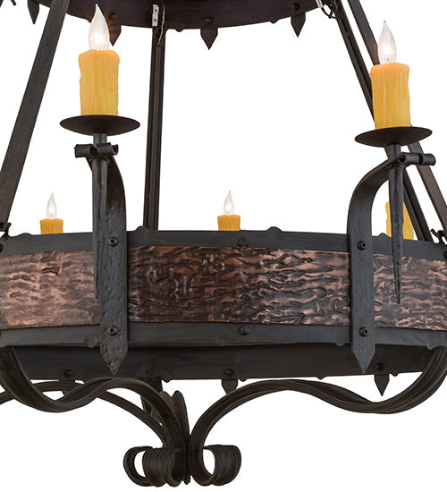 Meyda Lighting Costello 56" 20-Light 2-Tier Costello Black & Blackened Copper Chandelier With Amber Faux Candlelight