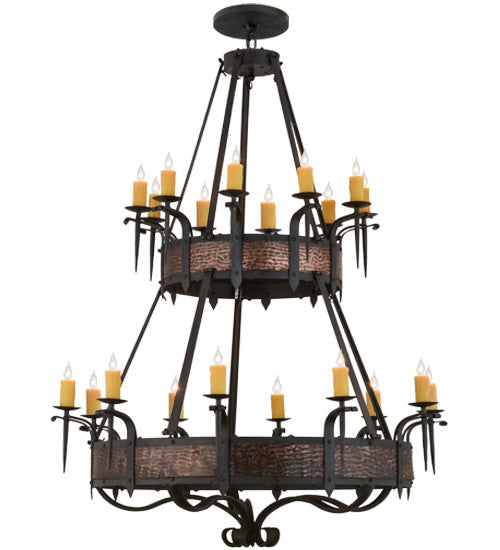Meyda Lighting Costello 56" 20-Light 2-Tier Costello Black & Blackened Copper Chandelier With Amber Faux Candlelight