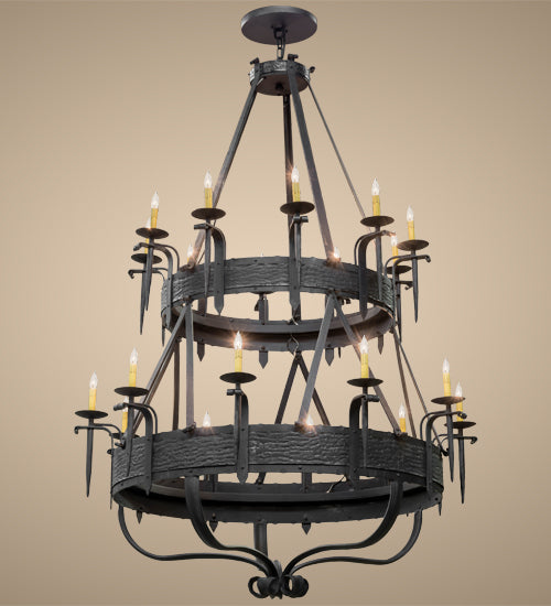 Meyda Lighting Costello 56" 20-Light 2-Tier Costello Black Chandelier With Amber Faux Candlelight