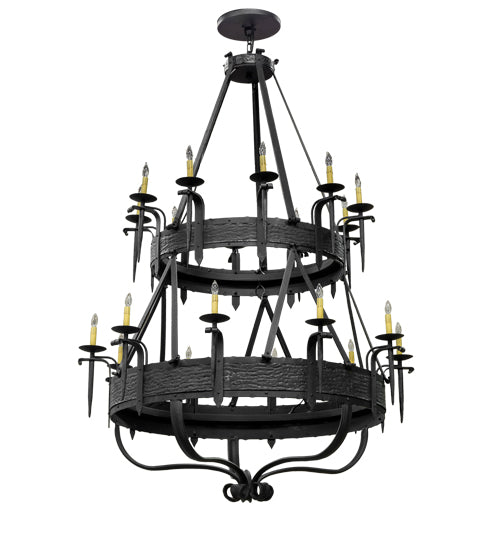 Meyda Lighting Costello 56" 20-Light 2-Tier Costello Black Chandelier With Amber Faux Candlelight