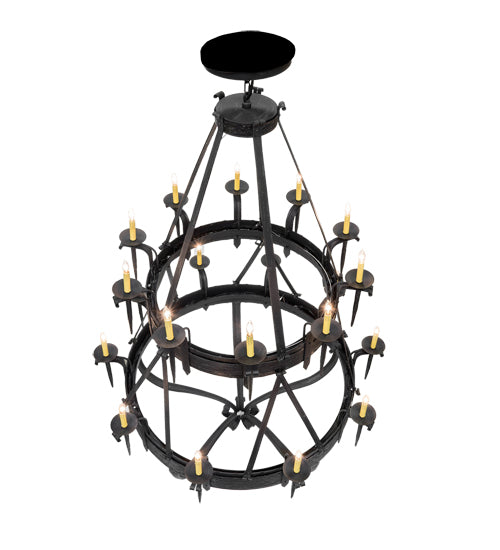 Meyda Lighting Costello 56" 20-Light 2-Tier Costello Black Chandelier With Amber Faux Candlelight