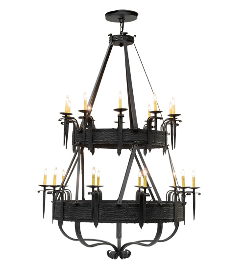 Meyda Lighting Costello 56" 20-Light 2-Tier Costello Black Chandelier With Amber Faux Candlelight