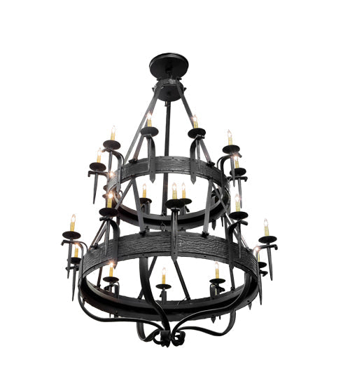 Meyda Lighting Costello 56" 20-Light 2-Tier Costello Black Chandelier With Amber Faux Candlelight