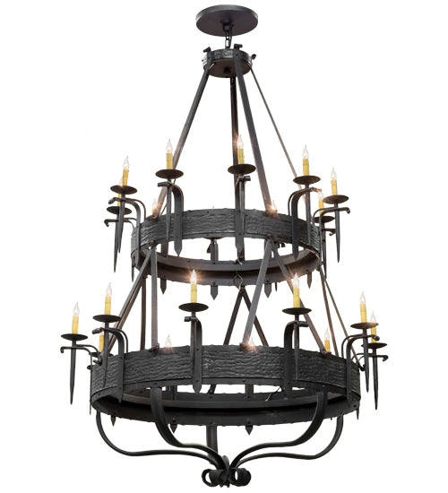 Meyda Lighting Costello 56" 20-Light 2-Tier Costello Black Chandelier With Amber Faux Candlelight
