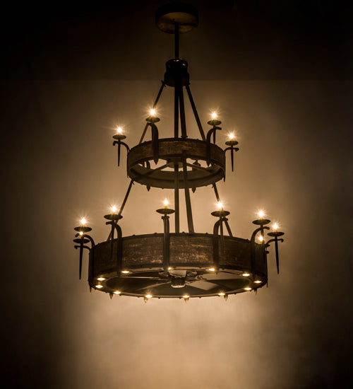 Meyda Lighting Costello 62" 18-Light 2-Tier Costello Black Chandelier With Amber Faux Candlelight