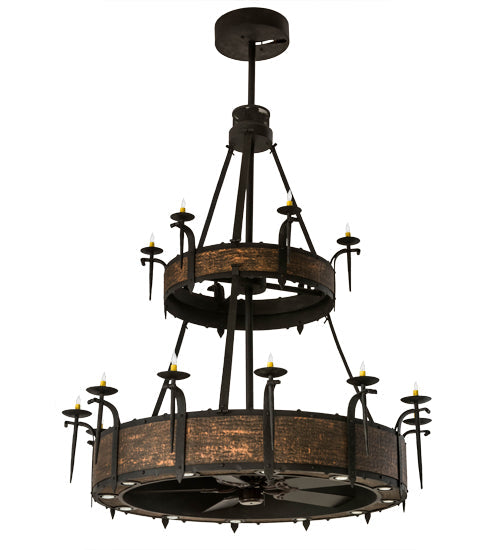 Meyda Lighting Costello 62" 18-Light 2-Tier Costello Black Chandelier With Amber Faux Candlelight