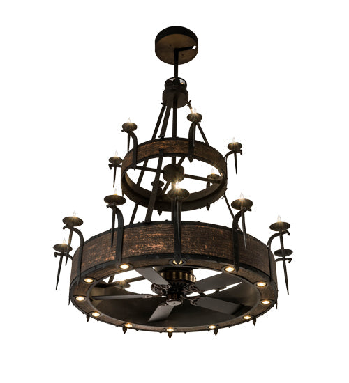 Meyda Lighting Costello 62" 18-Light 2-Tier Costello Black Chandelier With Amber Faux Candlelight