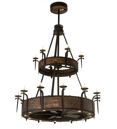 Meyda Lighting Costello 62" 18-Light 2-Tier Costello Black Chandelier With Amber Faux Candlelight