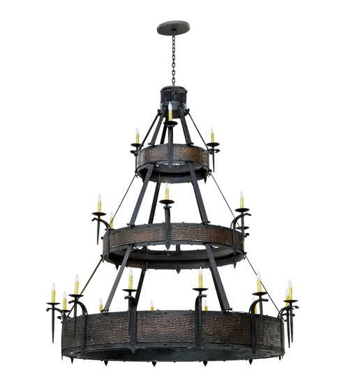 Meyda Lighting Costello 72" 37-Light 3-Tier Costello Black Chandelier With Ivory Faux Candlelight
