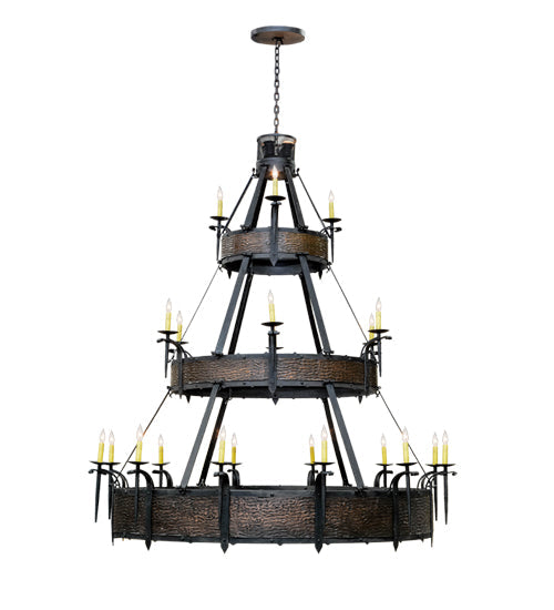 Meyda Lighting Costello 72" 37-Light 3-Tier Costello Black Chandelier With Ivory Faux Candlelight
