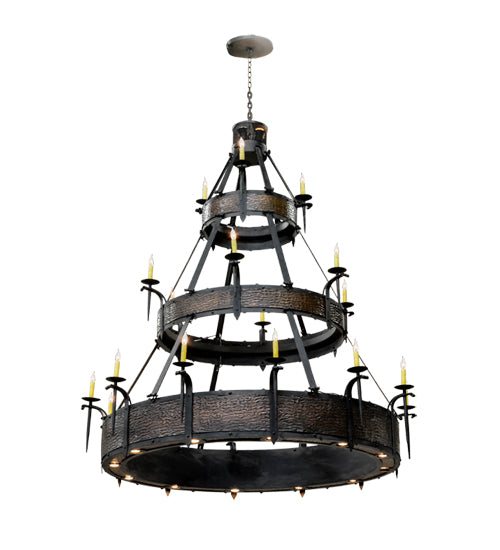 Meyda Lighting Costello 72" 37-Light 3-Tier Costello Black Chandelier With Ivory Faux Candlelight