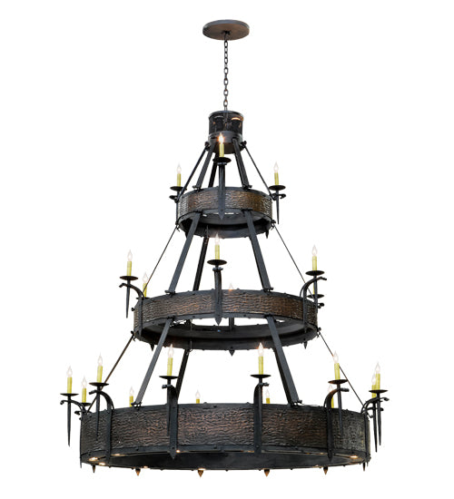 Meyda Lighting Costello 72" 37-Light 3-Tier Costello Black Chandelier With Ivory Faux Candlelight