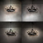 Meyda Lighting Costello 74" 24-Light Costello Black & Blackened Copper Chandelier With Ivory Faux Candlelight and Fan