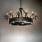 Meyda Lighting Costello 74" 24-Light Costello Black & Blackened Copper Chandelier With Ivory Faux Candlelight and Fan