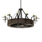 Meyda Lighting Costello 74" 24-Light Costello Black & Blackened Copper Chandelier With Ivory Faux Candlelight and Fan