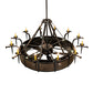 Meyda Lighting Costello 74" 24-Light Costello Black & Blackened Copper Chandelier With Ivory Faux Candlelight and Fan