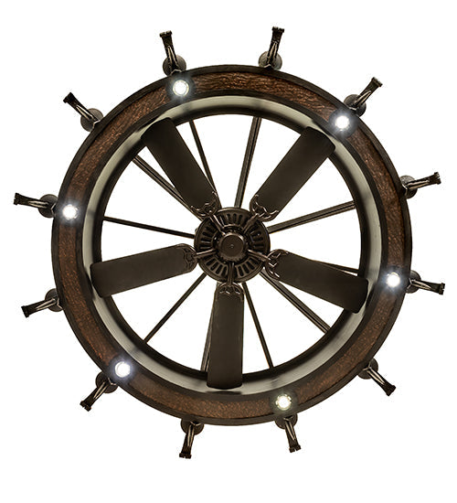 Meyda Lighting Costello 74" 24-Light Costello Black & Blackened Copper Chandelier With Ivory Faux Candlelight and Fan
