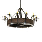Meyda Lighting Costello 74" 24-Light Costello Black & Blackened Copper Chandelier With Ivory Faux Candlelight and Fan