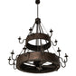 Meyda Lighting Costello 74" 34-Light 2-Tier Costello Black & Blackened Copper Chandelier With Black Faux Candlelight and Fan