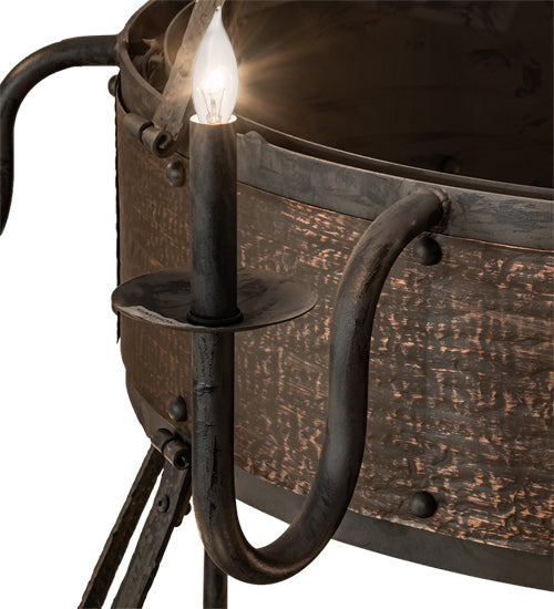 Meyda Lighting Costello 74" 34-Light 2-Tier Costello Black & Blackened Copper Chandelier With Black Faux Candlelight and Fan