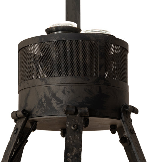 Meyda Lighting Costello 74" 34-Light 2-Tier Costello Black & Blackened Copper Chandelier With Black Faux Candlelight and Fan