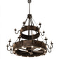 Meyda Lighting Costello 74" 34-Light 2-Tier Costello Black & Blackened Copper Chandelier With Black Faux Candlelight and Fan