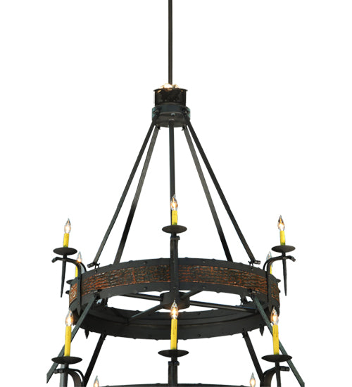 Meyda Lighting Costello 74" 34-Light 2-Tier Costello Black & Blackened Copper Chandelier With Faux Candlelight and Fan