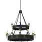 Meyda Lighting Costello 74" 34-Light 2-Tier Costello Black & Blackened Copper Chandelier With Faux Candlelight and Fan