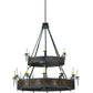 Meyda Lighting Costello 74" 34-Light 2-Tier Costello Black & Blackened Copper Chandelier With Faux Candlelight and Fan