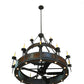 Meyda Lighting Costello 74" 34-Light 2-Tier Costello Black & Blackened Copper Chandelier With Faux Candlelight and Fan