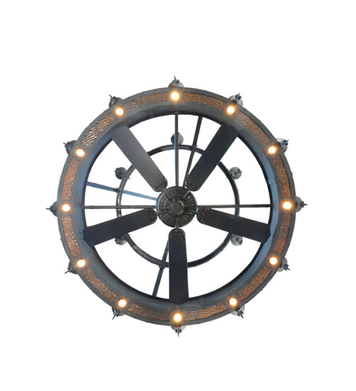 Meyda Lighting Costello 74" 34-Light 2-Tier Costello Black & Blackened Copper Chandelier With Faux Candlelight and Fan