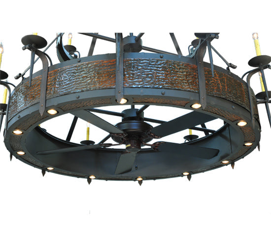 Meyda Lighting Costello 74" 34-Light 2-Tier Costello Black & Blackened Copper Chandelier With Faux Candlelight and Fan