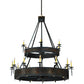 Meyda Lighting Costello 74" 34-Light 2-Tier Costello Black & Blackened Copper Chandelier With Faux Candlelight and Fan