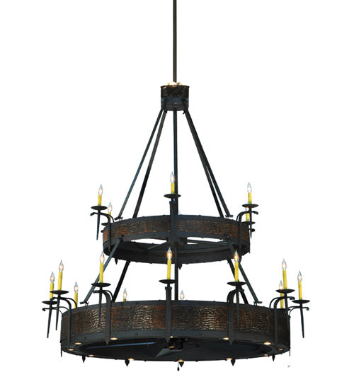 Meyda Lighting Costello 74" 34-Light 2-Tier Costello Black & Blackened Copper Chandelier With Faux Candlelight and Fan