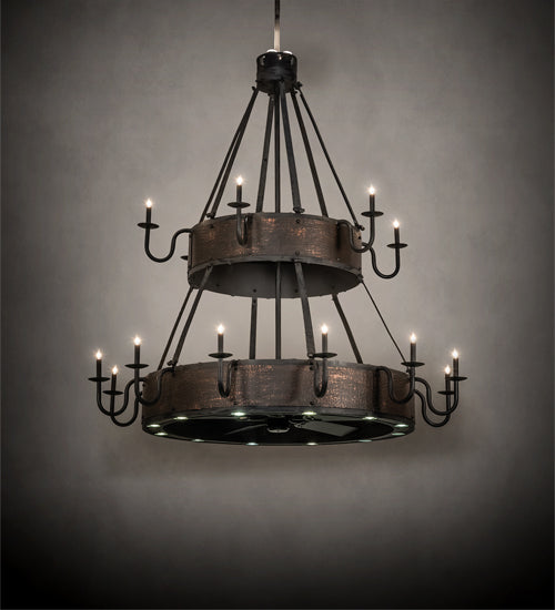 Meyda Lighting Costello 74" 34-Light 2-Tier Costello Black & Blackened Copper Chandelier and Fan