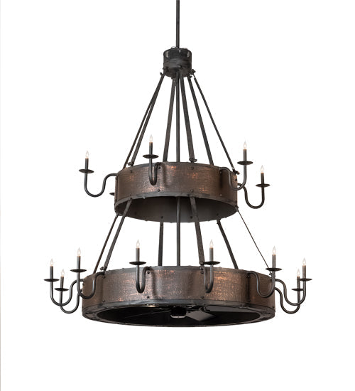 Meyda Lighting Costello 74" 34-Light 2-Tier Costello Black & Blackened Copper Chandelier and Fan