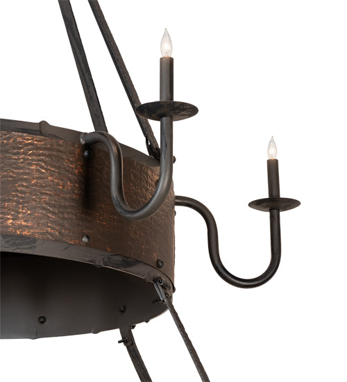 Meyda Lighting Costello 74" 34-Light 2-Tier Costello Black & Blackened Copper Chandelier and Fan